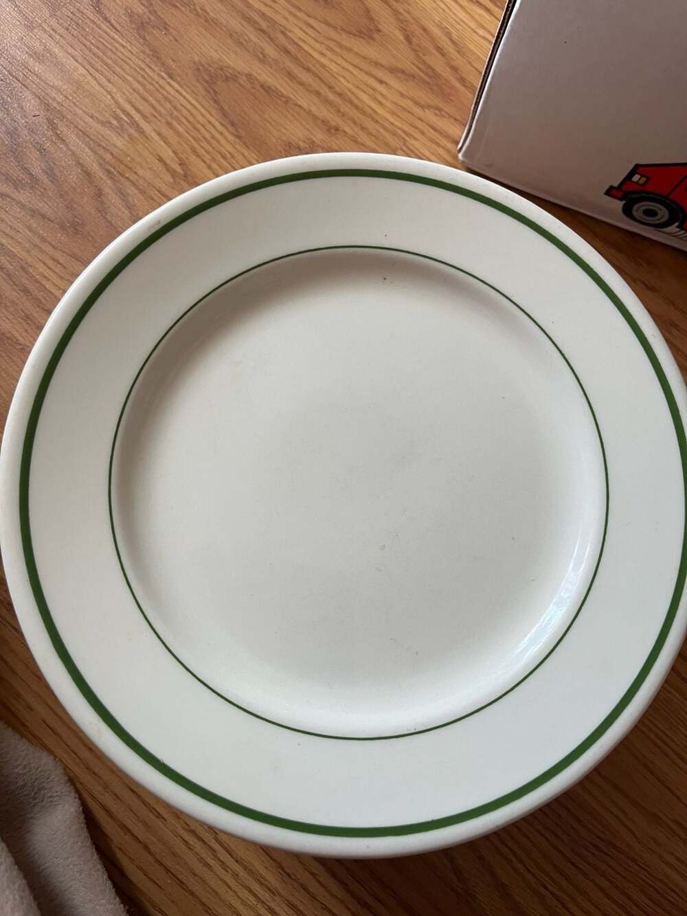 Set of 10 Vintage Buffalo China Restaurant Ware White Plates with Green Stripe